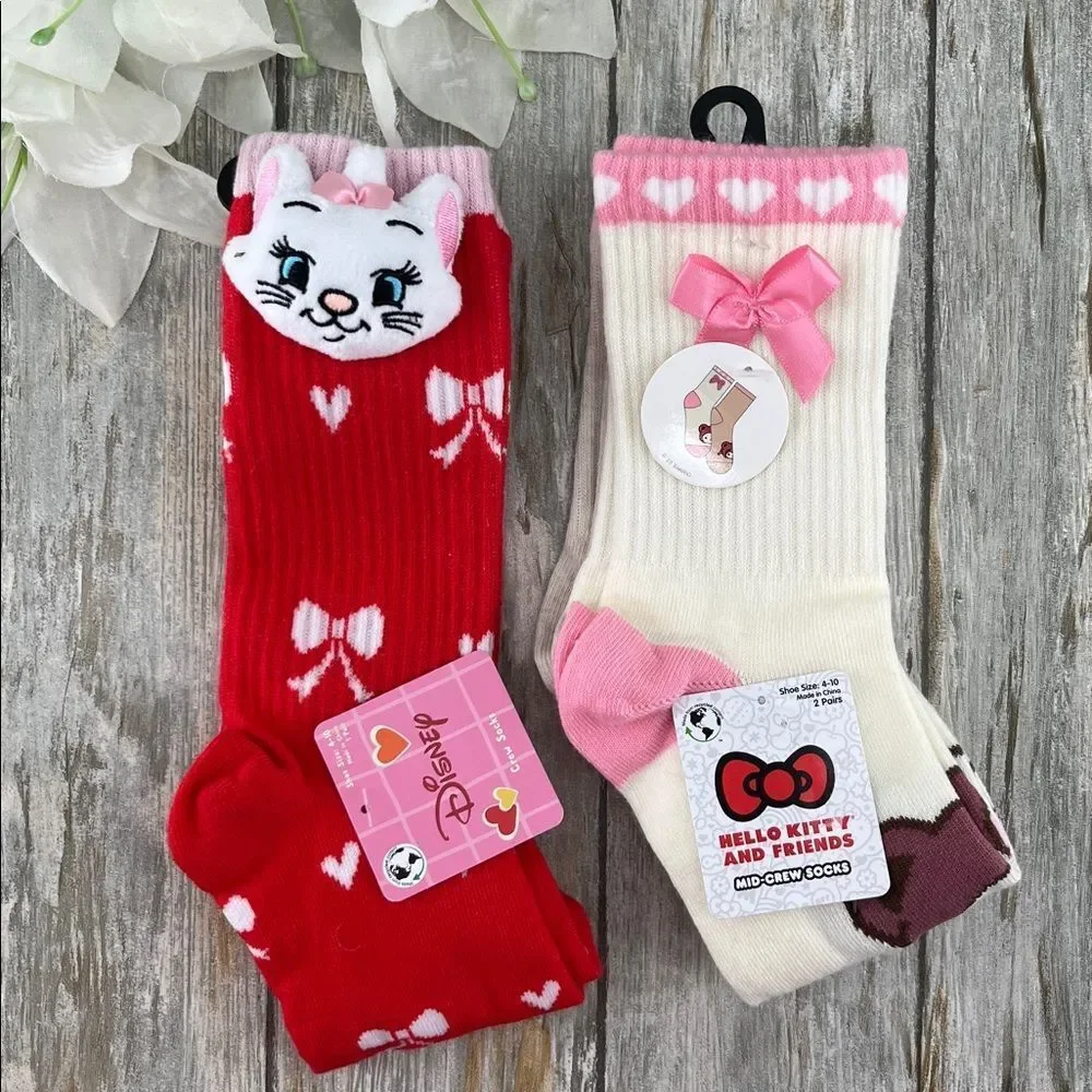 Women’s Hello Kitty & Aristocats Mid-Crew Socks 3-Pair Size 4-10